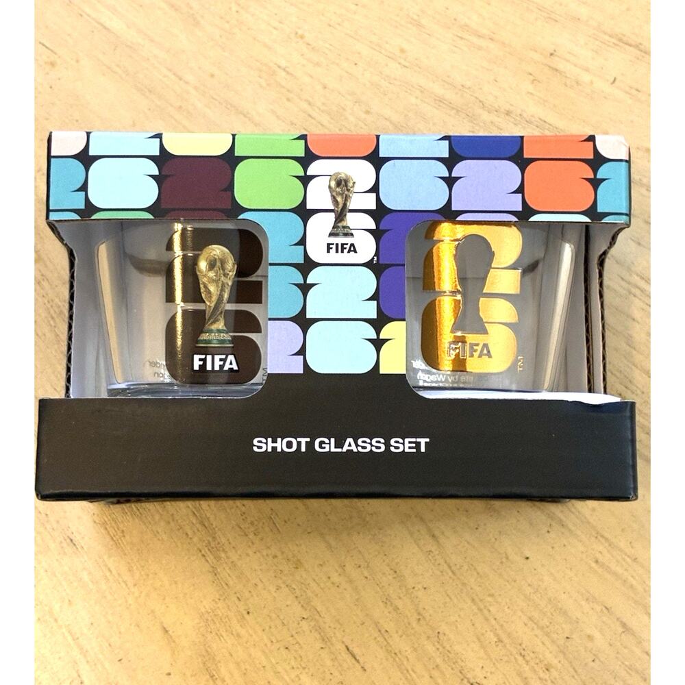 FIFA WORLD CUP 2026 2 OZ LOGO SHOT GLASS 2 PACK OFFICIALLY LICENSED *NEW*